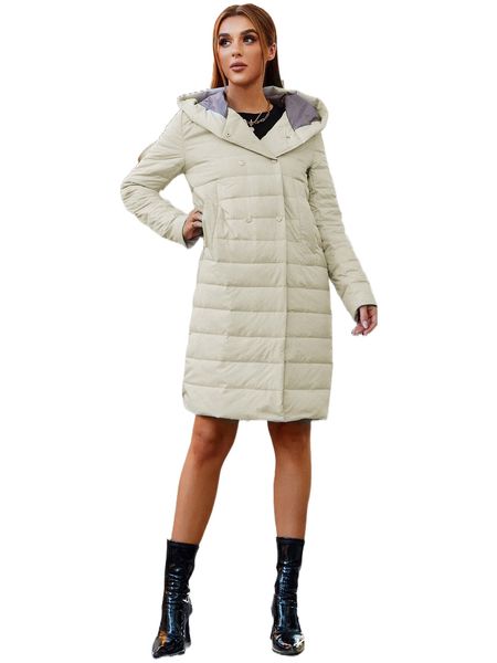 

miegofce slant pockets double breasted hooded quilted coat a6mx#, Black