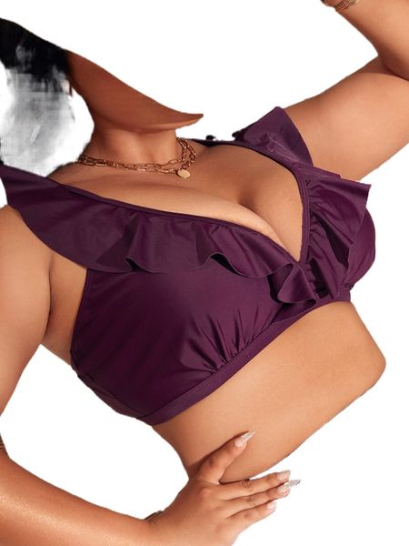 

plus ruffle trim bikini n3mb#, Black