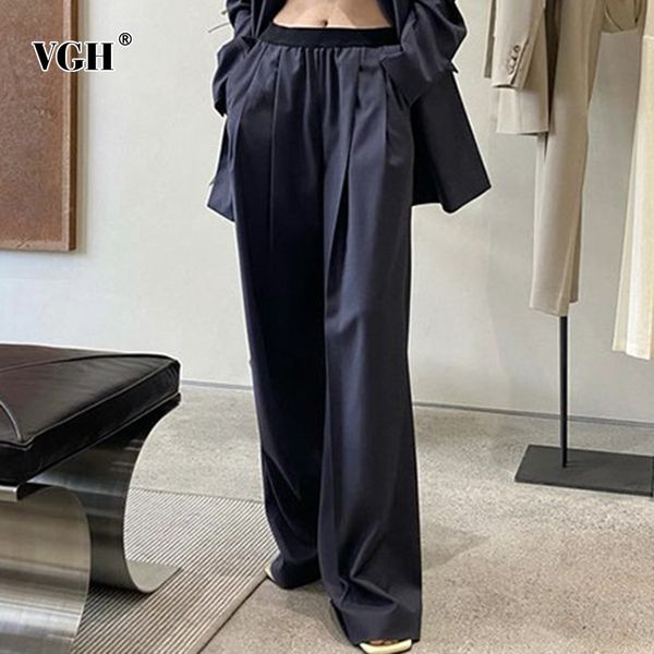 

casual hit color trousers for women elastic high waist minimalist straight wide leg pants female spring fashion clothes 210507, Black;white
