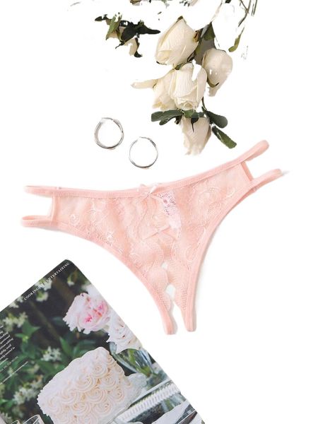 

floral lace crotchless panty i58h#, Black;red