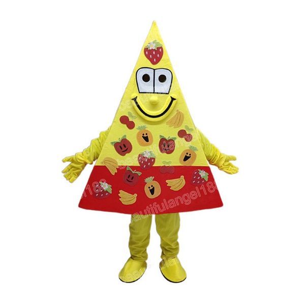 Costumi della mascotte della torta di pizza gialla di Halloween Costume da tema dei cartoni animati di alta qualità Costume da carnevale unisex per adulti Vestito da festa di Natale