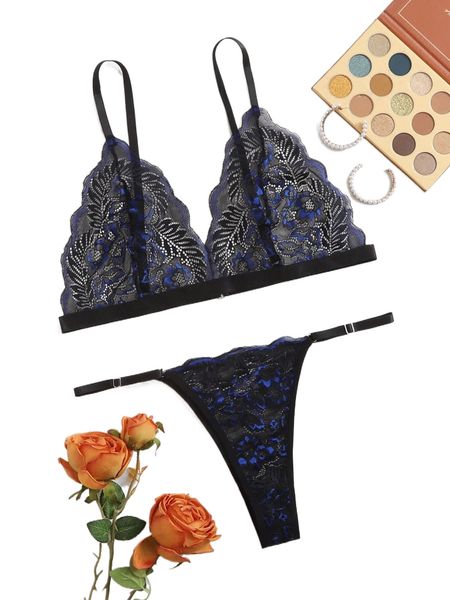 

plus floral lace lingerie set d4oz#, Black;white