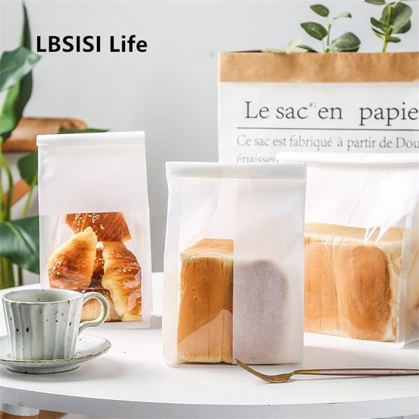 LBSISI Life 50 Stück dicker Back-Toast, selbstdichtender Toast-Verpackungsbeutel, Lockendraht, zum Verschließen von Brot, transparentes Fenster, Baumwollpapier, 201015