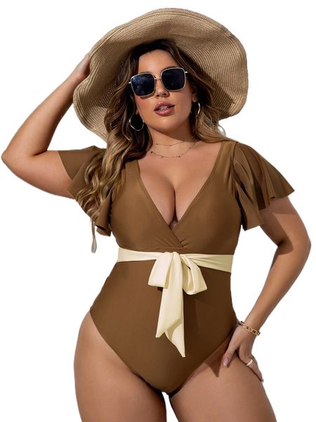 

plus knot front one piece swimsuit h8n5#, White;black