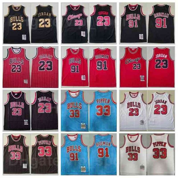 

men retro basketball michael mitchell and ness nba's jersey 23 scottie pippen 33 dennis rodman 91 stripe black red white blue'&#03