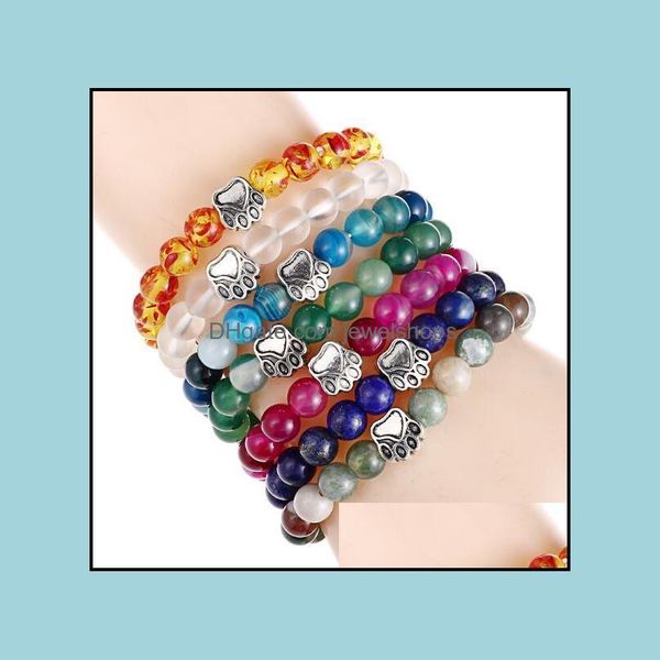 

natural stone mala bead yoga bracelet dog hand paw 8mm stretch rope wristband for women men pet jewelry drop delivery 2021 beaded strands b, Black