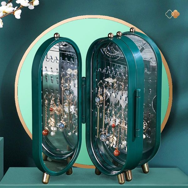 

storage boxes & bins foldable jewelry box household earrings necklace display stand high capacity luxury retro screen organizer case