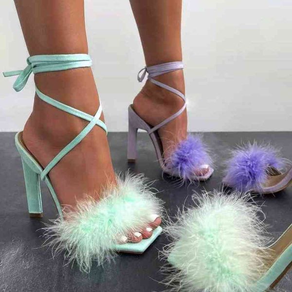 

fashion-35-42 star hairy cross strap high-heeled sandals in four colors 212-8, Black