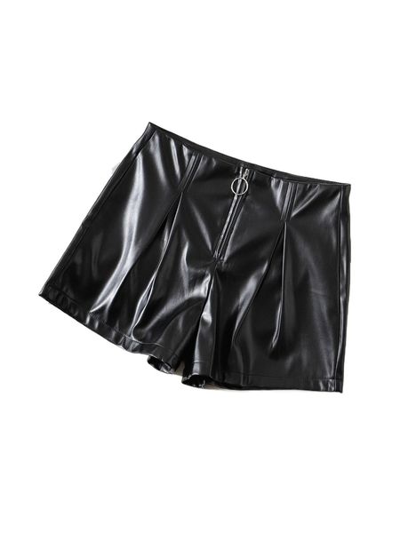 

zipper fly pu leather shorts r9df#, White;black