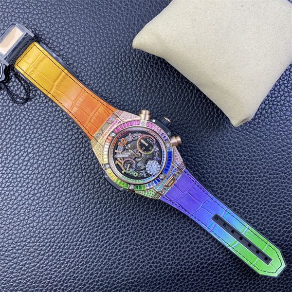 

zf montre de luxe men watches 45mm 1280 chronograph movement steel case colorful bezel leather strap luxury watch wristwatches, Slivery;brown