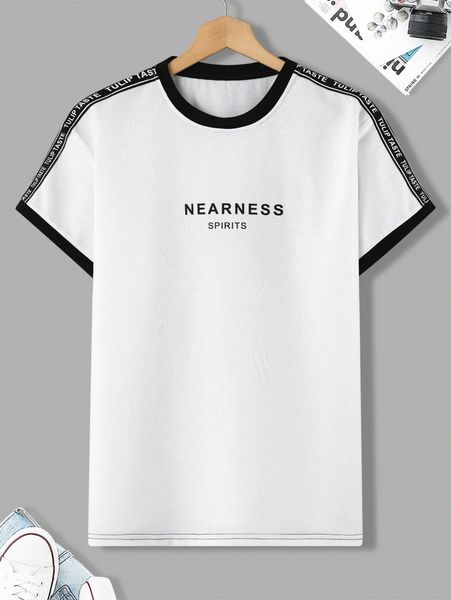 

men letter graphic contrast tape tee f6pg#, White;black