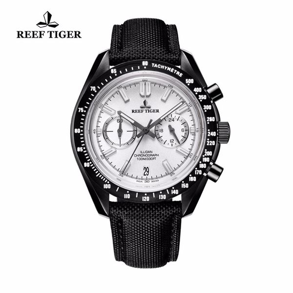 2020 Novo Reef Tiger/RT Mens Designer Sport Watch com Data Black Steel Dial Branco Dial Luminoso Cronógrafo RGA3033 T200409