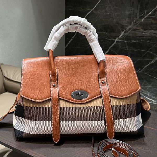 

classic plaid lagrge tote bags women handbag shoulder bags tartan purse high capacity canvas genuine leather cowhide fashion twist lock hand