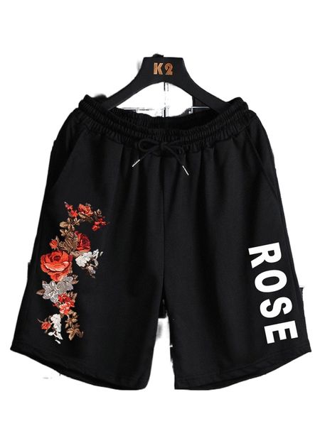 

men floral & letter graphic drawstring shorts a8bz#, White;black