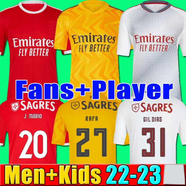 

s-4xl benficas 22 23 soccer jersey rafa neres g ramos 2022 2023 away third enzo men kids kit football shirt otamendi grimaldo joao yaremchuk, Black;yellow