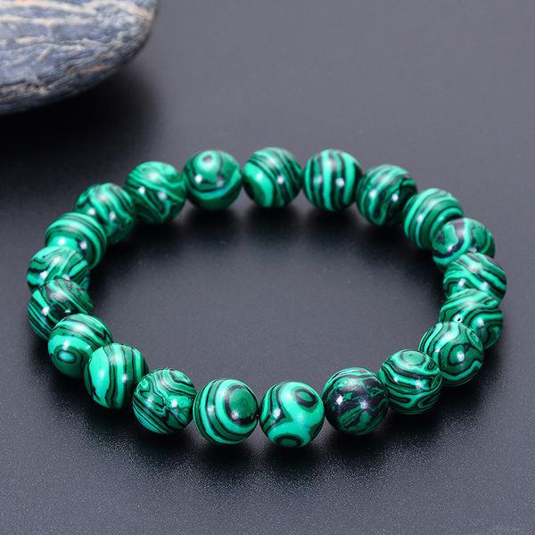 

8mm malachite beads bracelet,elastic malachite gemstone bracelets, Golden;silver