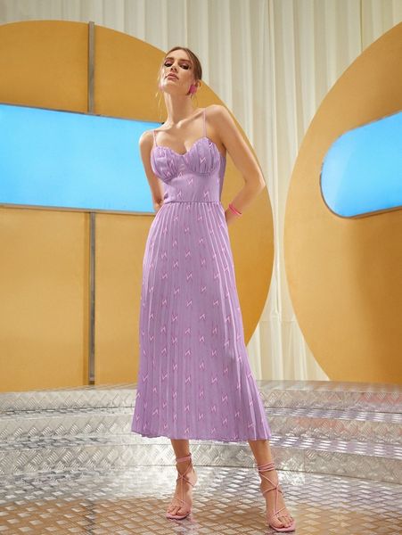 

x joudii geo print pleated cami dress s5fk#, Black;gray