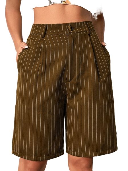 

striped fold pleated shorts n31i#, White;black