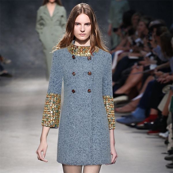 

double-breasted nine points sleeve heavy hammer bead set auger 2020 new winter brief paragraph cloth coat coat pocket lj200928, Black