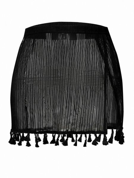 

tassel decor cover up skirt x54w#, White;black