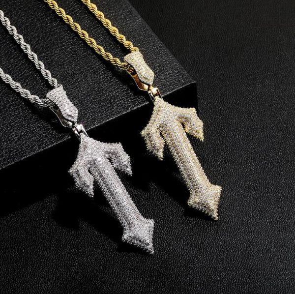

hip hop aaa cz stone paved bling iced out anchor cross pendants necklace for men rapper jewelry, Silver