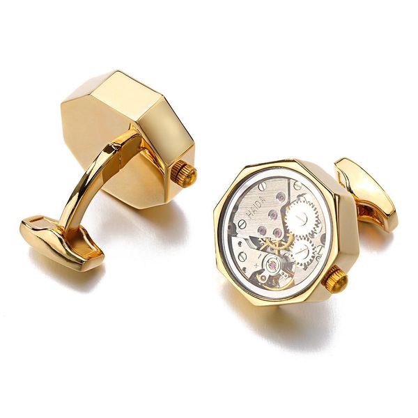 Jóias Bufflink para Mens Imóvel Movimento Movimento Cufflinks Aço Inoxidável Steampunk Gear Watch Mecanismo Cuff Links YS222