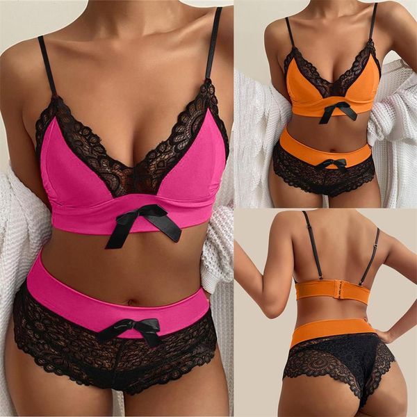 

lace lingerie for bras sets women push up bra panties underwear brief patchwork bow sleepwear woman shorts pajamas, Red;black