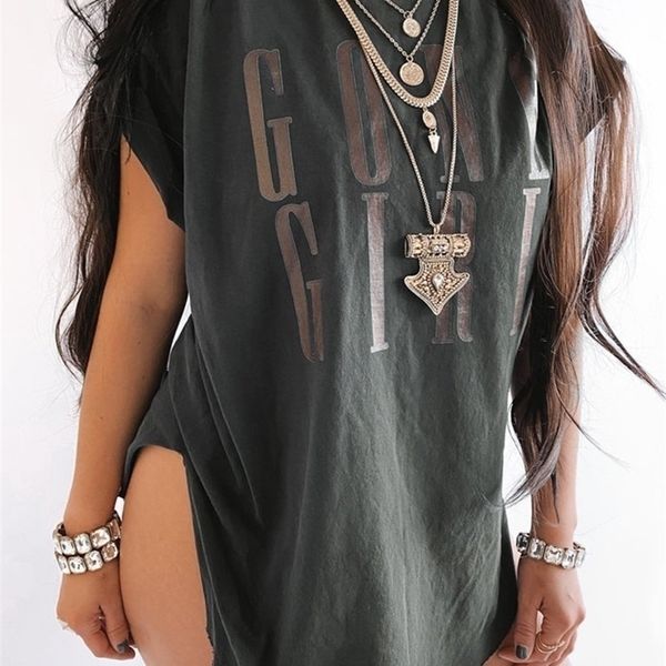 

90s gone girl vintage women t shirt harajuku plus size summer loose tees side slit crew neck retro woman tshirts female 220620, White