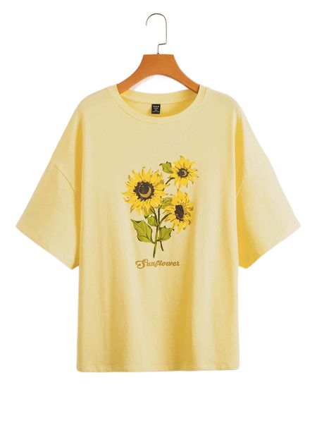 

plus sunflowers & letter graphic tee 17oe#, Black