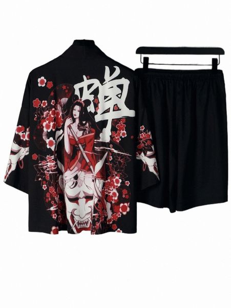 

men figure & letter graphic kimono & shorts without tee o7vj#, Gray