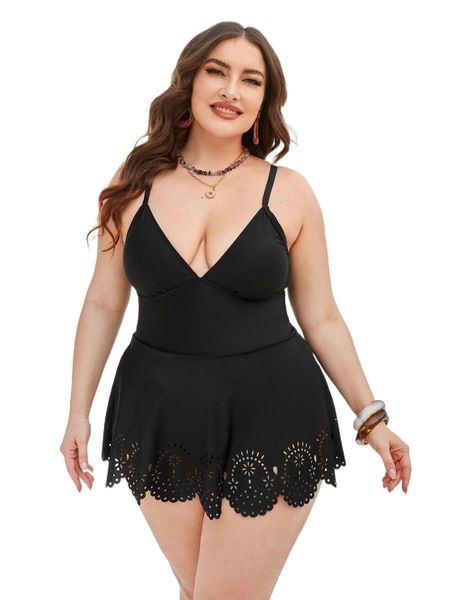 

plus flower shaped hollow-out one piece swimsuit j1nw#, White;black