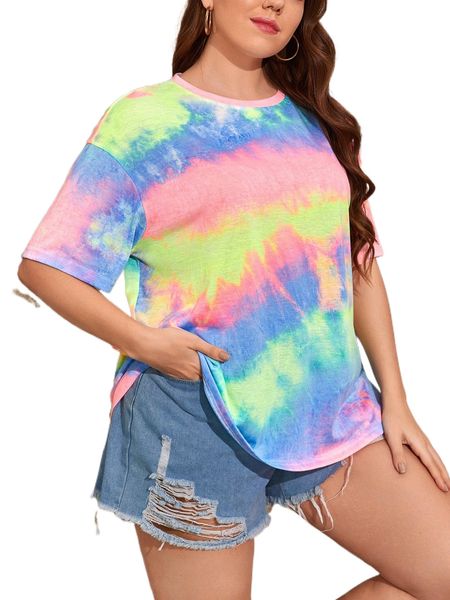 

plus tie dye drop sleeve tee 14je#, Black