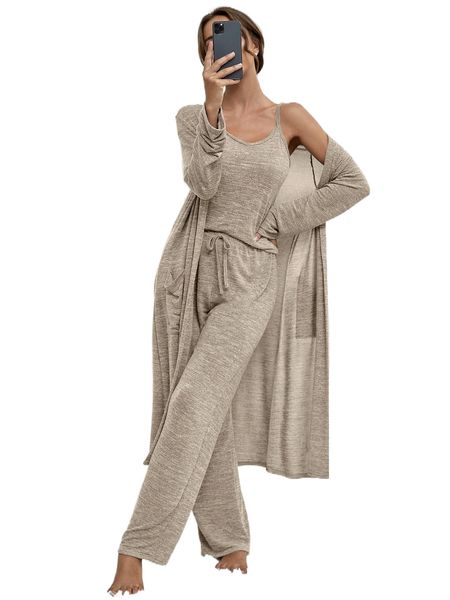 

1pc pocket front self belted robe u2hl#, Black;red