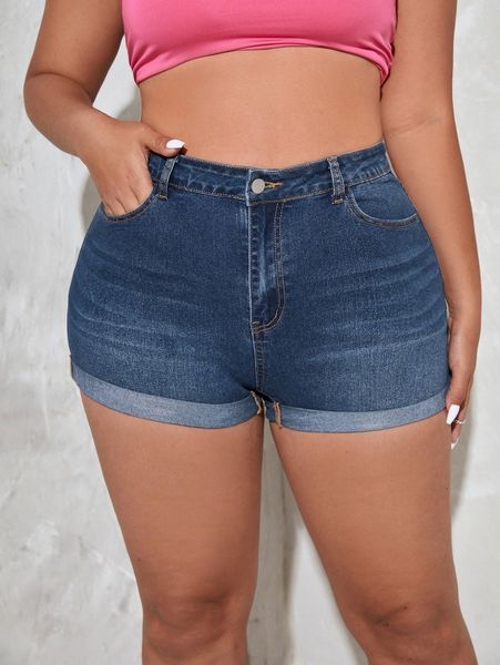 

plus rolled hem denim shorts x1zq#, White;black