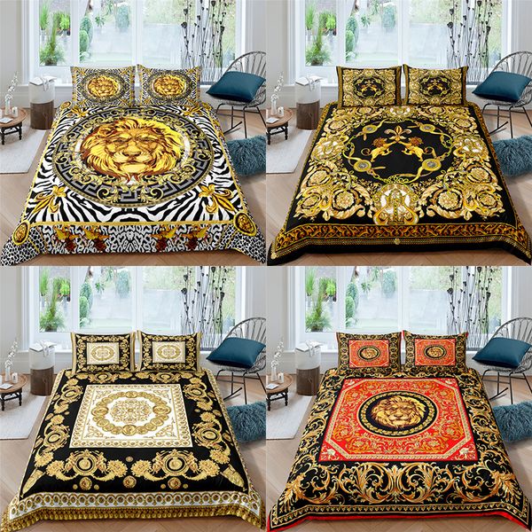 Têxteis domésticos Luxo 3D Golden Lion Print Duvet Capa Conjunto de 2/3 PCs Brophase Bedding Conjunto Au/Eu/UK/US Queen e King Size 220611