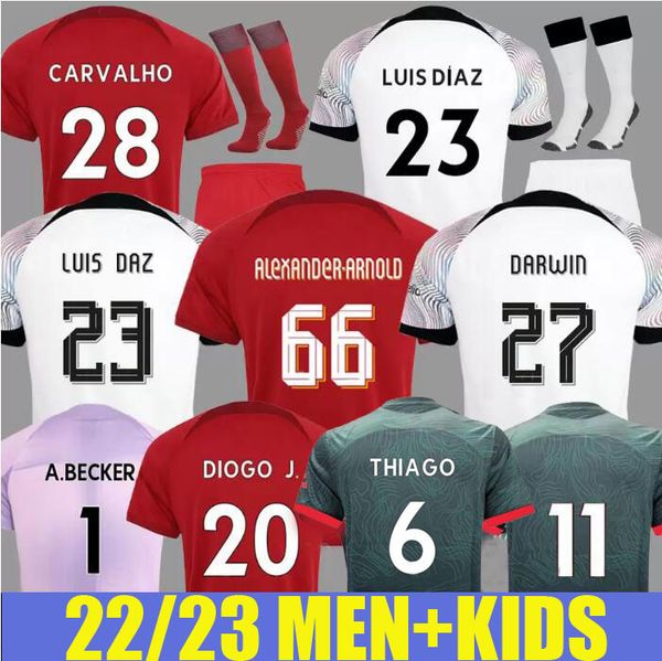 

21 22 23 season home away 3rd soccer jersey carvalho 2022 2023 mohamed diogo luis diaz football shirts men kids kit uniform alexander arnold, Black;yellow