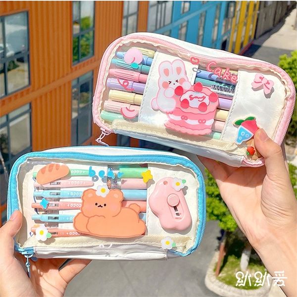 

kawaii rabbit pencil cases student transparent big capacity pen case supplies pencils bag girls cute stationery school supplies 220621