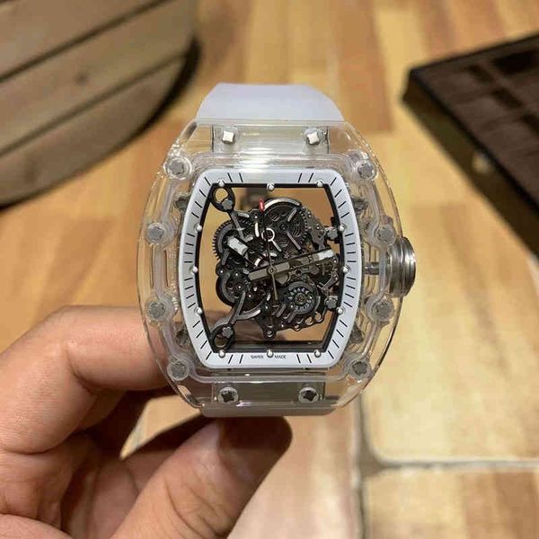 

richa business leisure rm055 fully automatic mechanical mill watch crystal case tape trend men, Slivery;brown