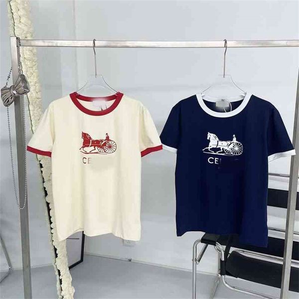 

spring and summer new carriage round neck contrast letter printing french leisure fashion round neck t-shirt women 85% off factory clearance, White