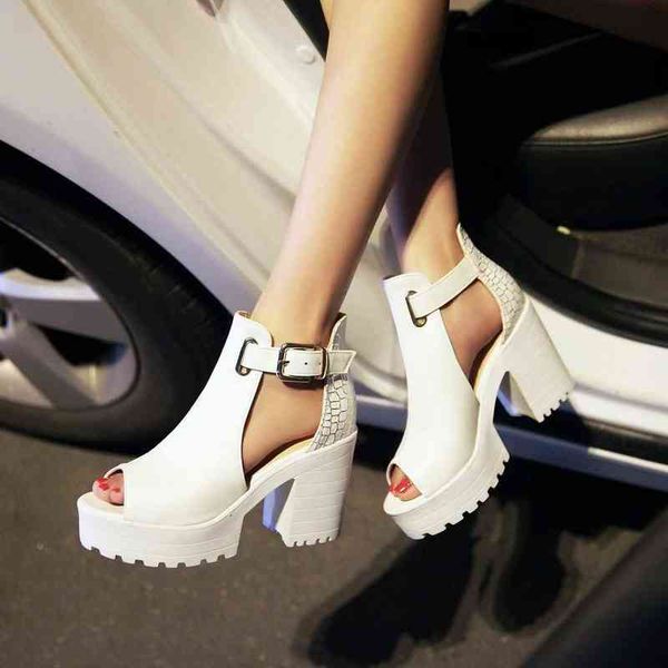 

sandals platform gladiator women punk heels peep toe summer shoes female fashion white pink ladies party 220427, Black