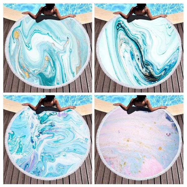 Cobertores Microfiber Marble Abstract Pattern Praia Toalha redonda ioga aquarela grande com tampa de manta de tapete de borla 150x150cmblankets