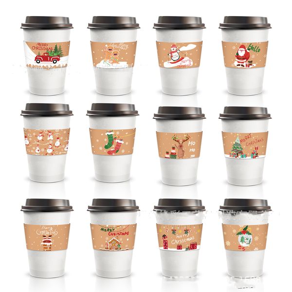 Trinkgeschirr-Griff, 24 Stück, für Weihnachten, Kaffee, Milch, Tee, Urlaub, isolierte Tassenhüllen, Einweg-Wellpappe-Becherhüllen aus Kraftpapier, Inventar, Großhandel