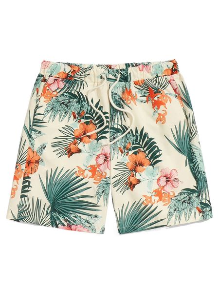 

men tropical print drawstring waist shorts u56h#, White;black