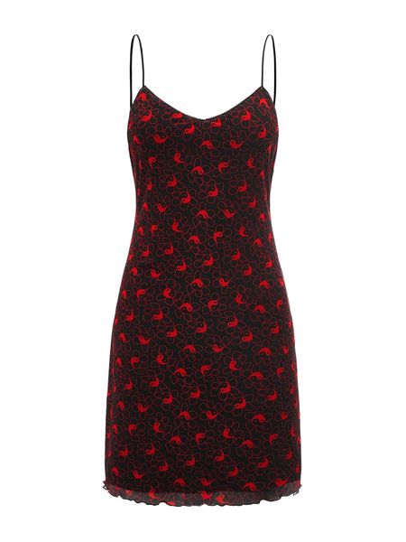 

x tartagain floral print lettuce trim cami dress h23r#, Black;gray