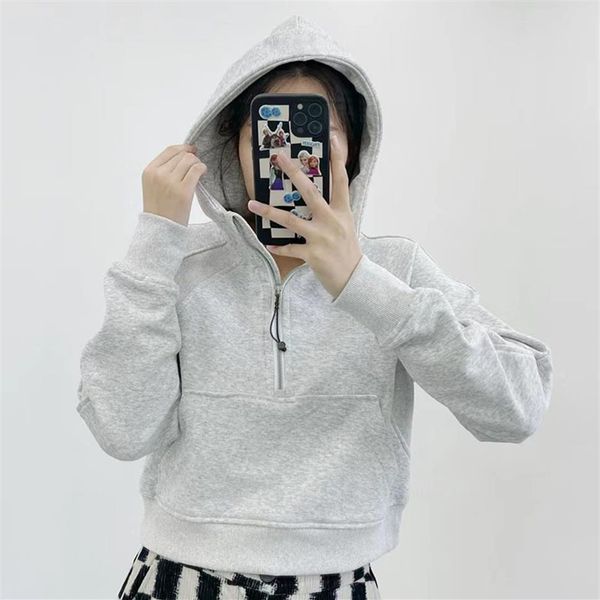 

women sport jacket half zipper yoga coat clothes lu-03 quick dry fitness outfits running hoodies thumb hole sportwear gym workout 328z, Gray