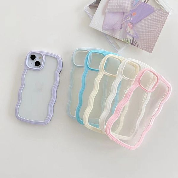 Casos de telefone celular transparentes de TPU PC para iPhone 13 12 11 Moda Big Wave Design Ice Cream Bumper Shopsoof Tampa à prova de choque