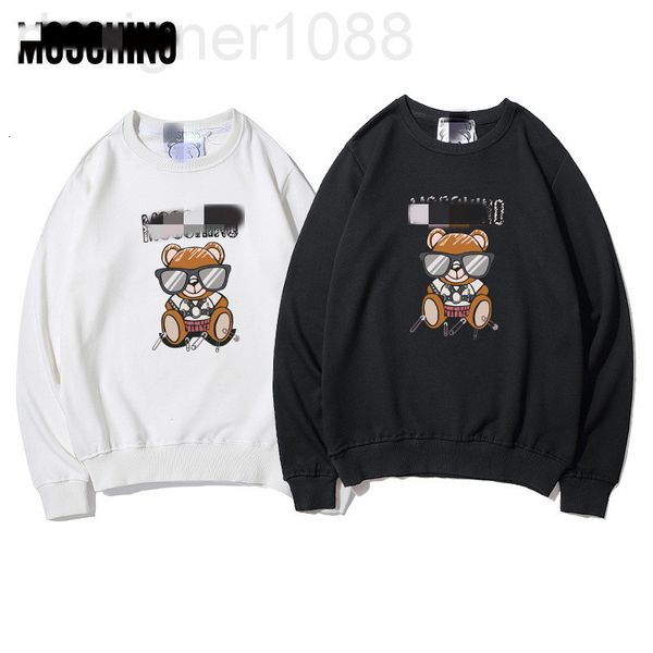 

men's hoodies & sweatshirts designer 2021 autumn and winter new round neck sweater color changing glasses bear print casual loose coupl, Black