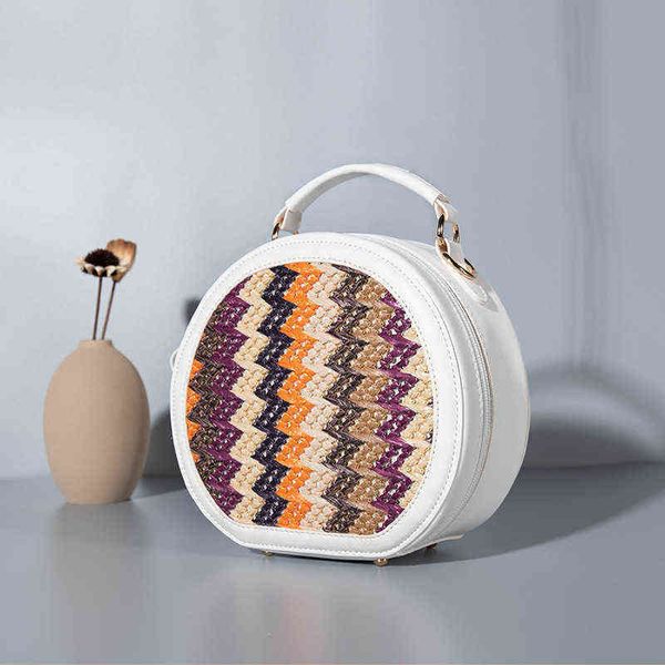 

rattan woven straw bag summer beach shoulder bag woven diagonal span women s minority design double shoulder bucket backpack 220518