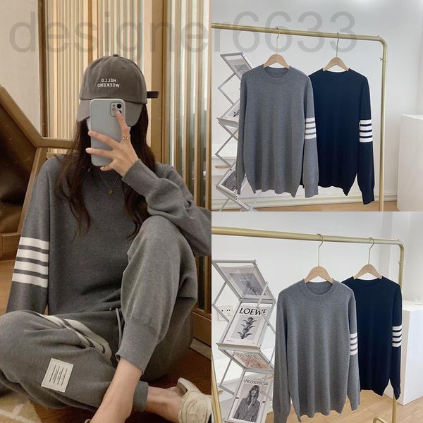 

women's knits & tees designer tb knitted sweater autumn and winter four bar couple fashion br round neck pullover sweater men's wo, White