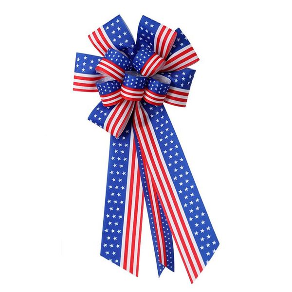 Flores decorativas grinaldas gravata borboleta de fita com estrela de listra azul branca vermelha para a grinalda da Independence Day House e Garden DecorationDecorative